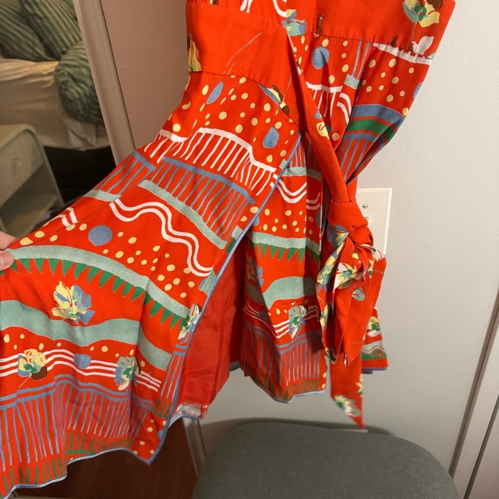 Marc Jacobs Silk Lined Red Print Wrap Midi Dress - Picture 4 of 5